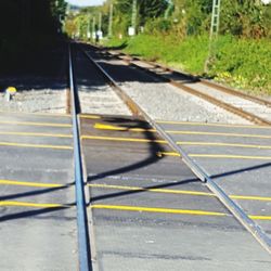 View of railroad tracks by road