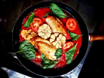 High angle view of food in plate