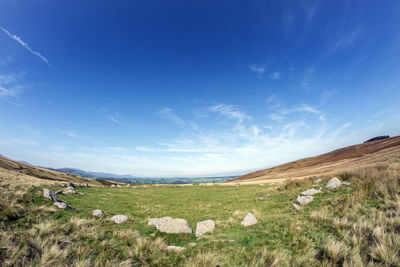 Scenic view of landscape against blue sky