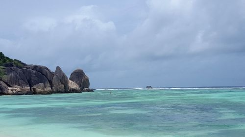 Scenic view of sea against cloudy sky