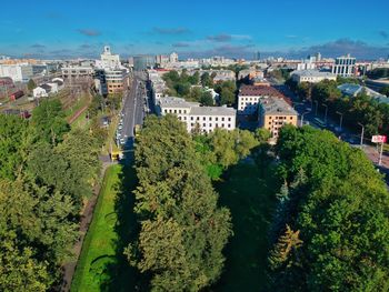 High angle view of buildings in city