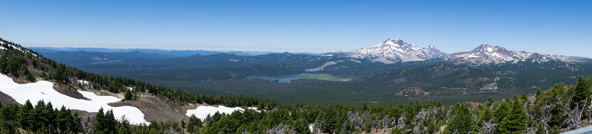 Scenic view of snowcapped mountains against clear sky