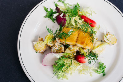 High angle view of vegetables in plate