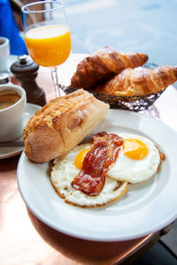 High angle view of breakfast served on table