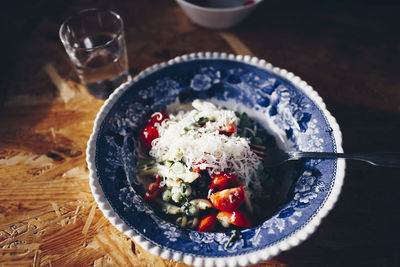 High angle view of food in bowl