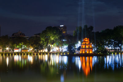 Illuminated buildings in hoan kiem lake,hanoi city,vietnam.