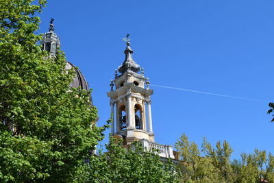 Low angle view of cathedral against clear blue sky