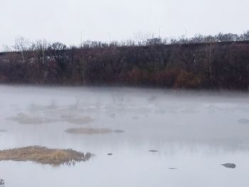 Scenic view of lake against sky during winter