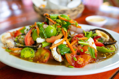 Close-up of food in plate on table