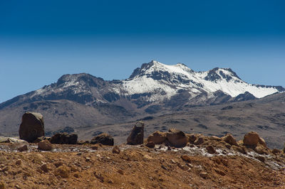 Scenic view of mountain against clear sky