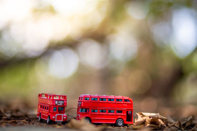 Close-up of toy car on table