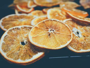 High angle view of dried slices of orange on table