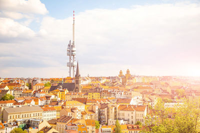 High angle view of buildings in city