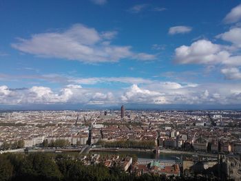 High angle view of buildings in city