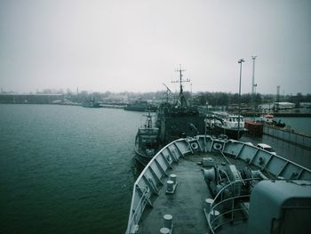 View of harbor against clear sky