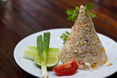 Close-up of food served in plate