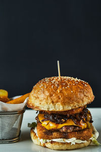 Close-up of burger on table