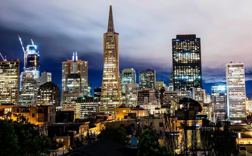 Illuminated cityscape at night