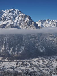 Scenic view of snowcapped mountains against sky