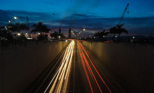 Light trails on road at night