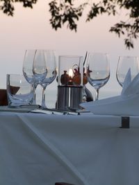 View of wine glasses on table