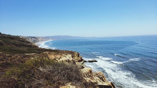 Scenic view of sea against clear sky