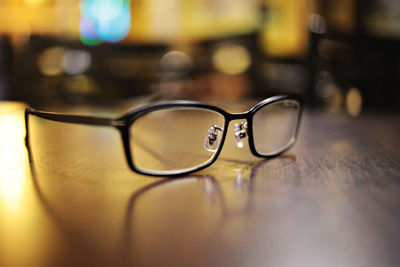 Close-up of sunglasses on table