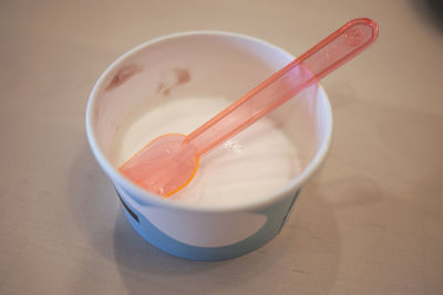 High angle view of breakfast in bowl on table