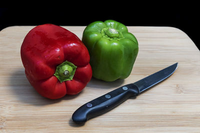 Close-up of bell peppers on table