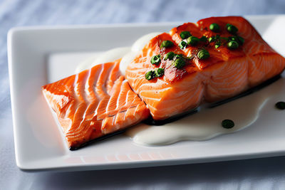 Close-up of food in plate on table