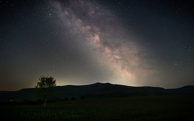 Scenic view of field against sky at night