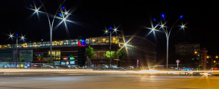 Light trails on road at night