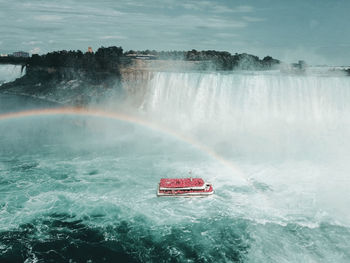 Scenic view of rainbow over sea