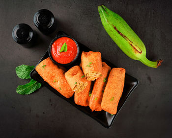 High angle view of food on table