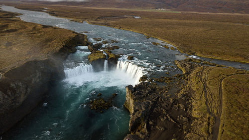 Aerial view of godafoss waterfall, iceland