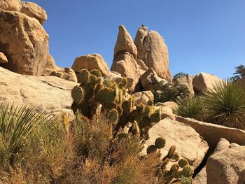 Rock formations in desert against clear sky