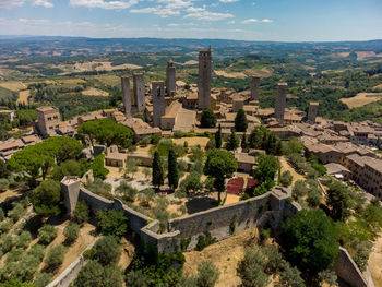 Aerial view of medieval town in tuscany