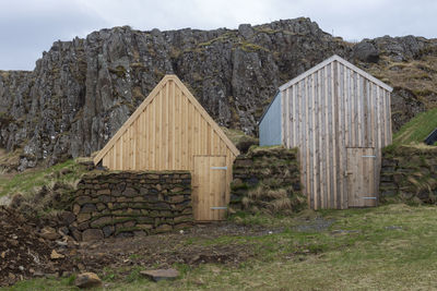 View of some wooden tool sheds