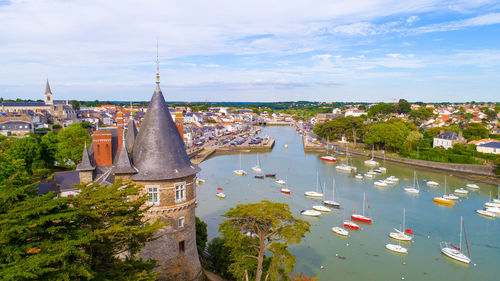 High angle view of town in city