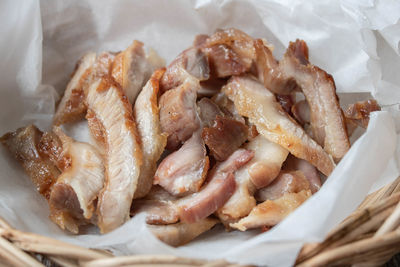 High angle view of meat in plate