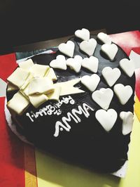 High angle view of cake on table