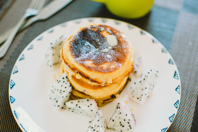 High angle view of cake in plate