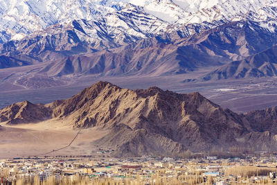 High angle view of snowcapped mountains