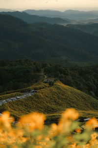 Scenic view of landscape against sky during sunset