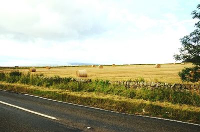 Scenic view of field against cloudy sky