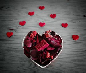 High angle view of heart shape on table