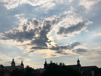 Silhouette of buildings against cloudy sky