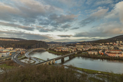 High angle view of city at waterfront