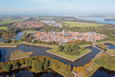 Aerial from the traditional city naarden in the netherlands