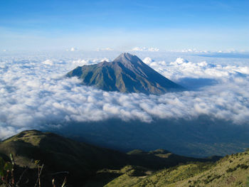 Scenic view of snowcapped mountains against sky